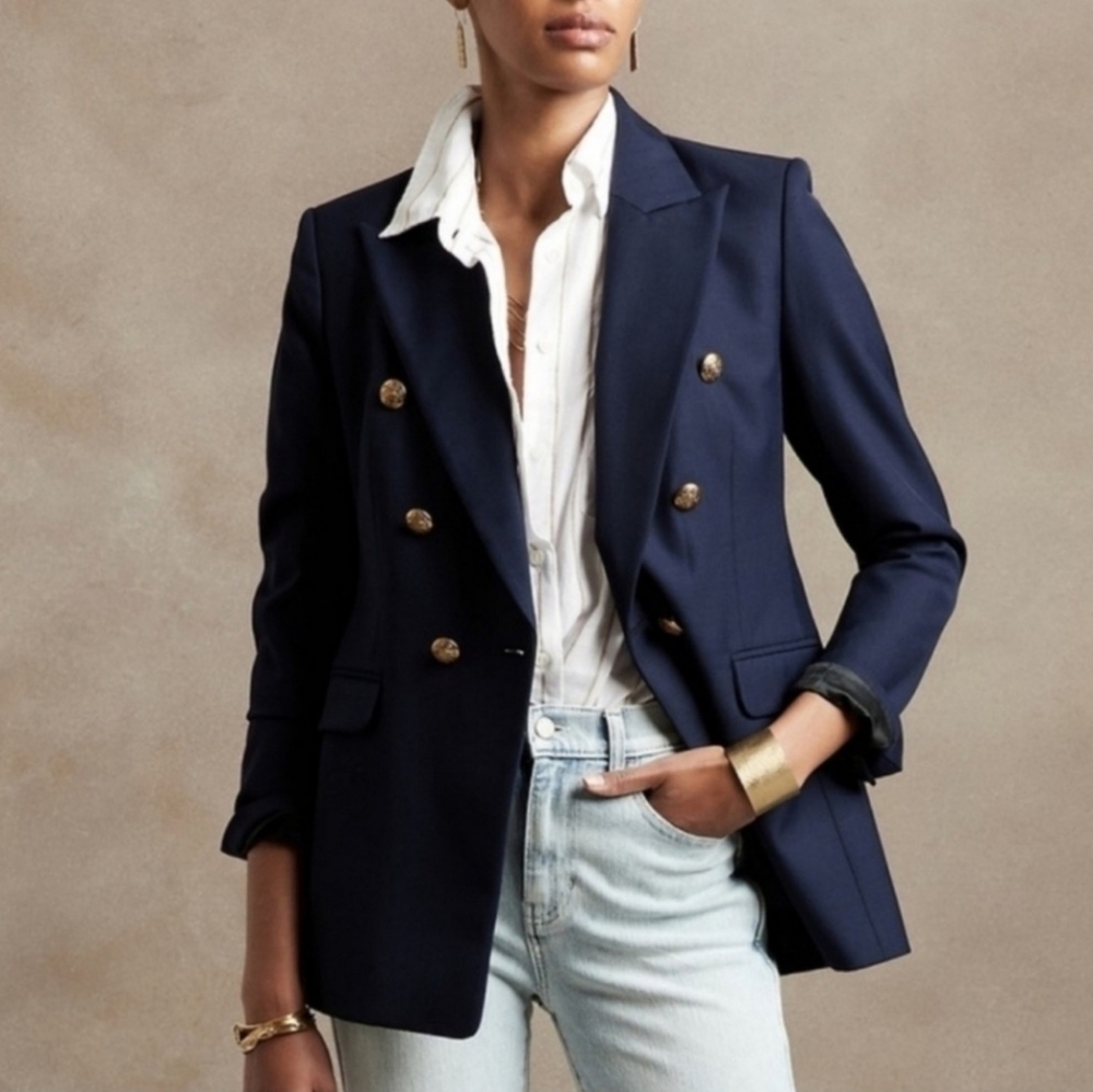 Banana Republic Navy Blue Captain's Blazer Gold Buttons NWOT - Picture 2 of 14